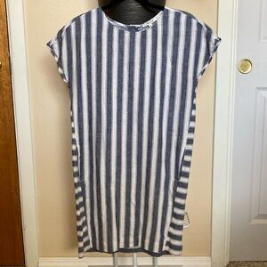 Madewell Stripe-Play Button-Back Dress blue and white XS